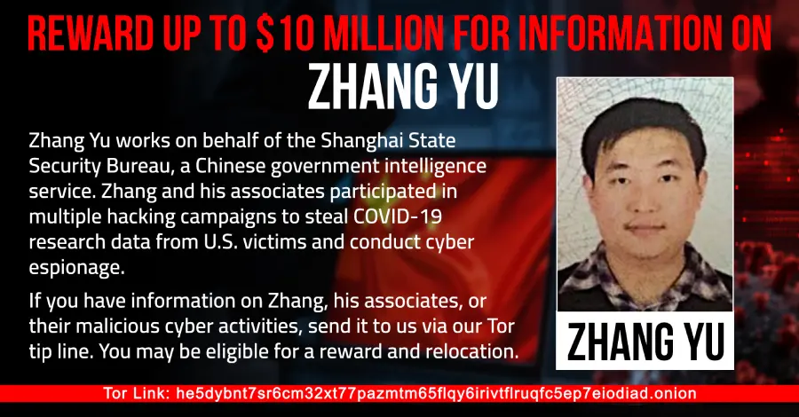 10 milioane de dolari pentru capturarea lui Zhang Yu, creierul atacurilor HAFNIUM